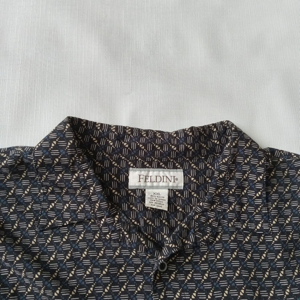 Feldini Black & Blue Geometric Abstract Print Short Sleeve Button Down Shirt XXL - Picture 5 of 12